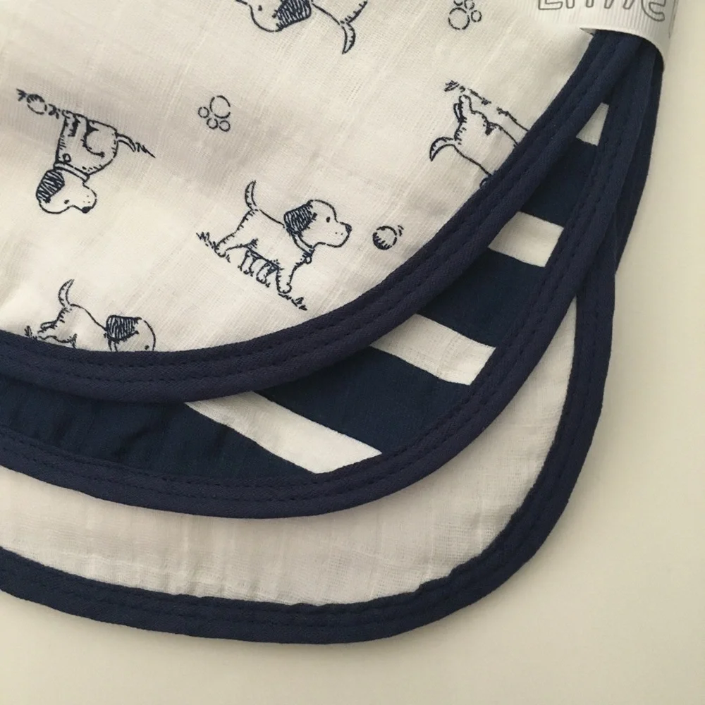 NEW 3 Cotton Muslin Burp Cloths Puppy Dogs Print Stripes Solid | Little Me